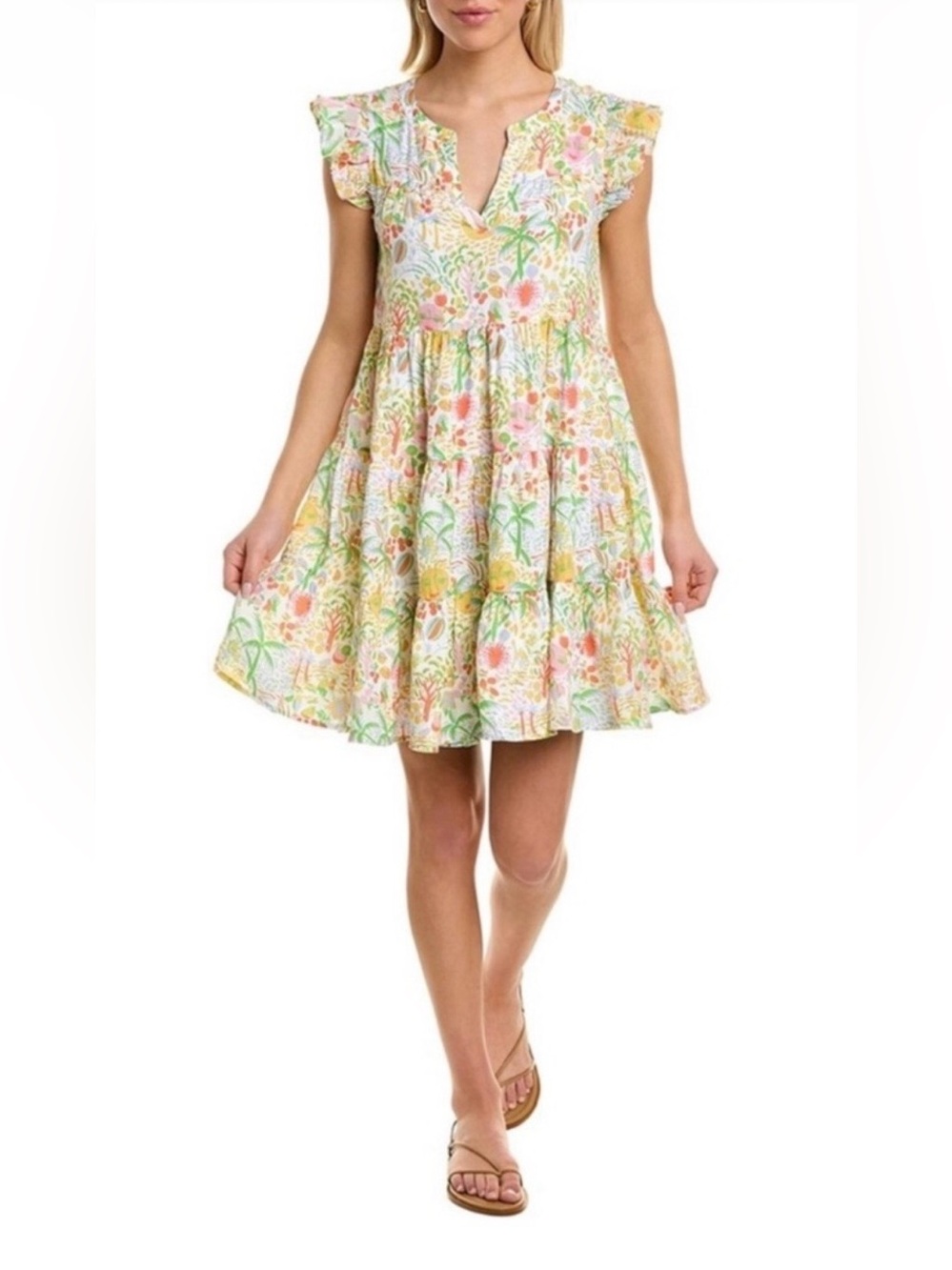 ROLLER RABBIT BARI PIPPA DRESS FLORAL PRINT Size Small Mini Babydoll V Neck EUC